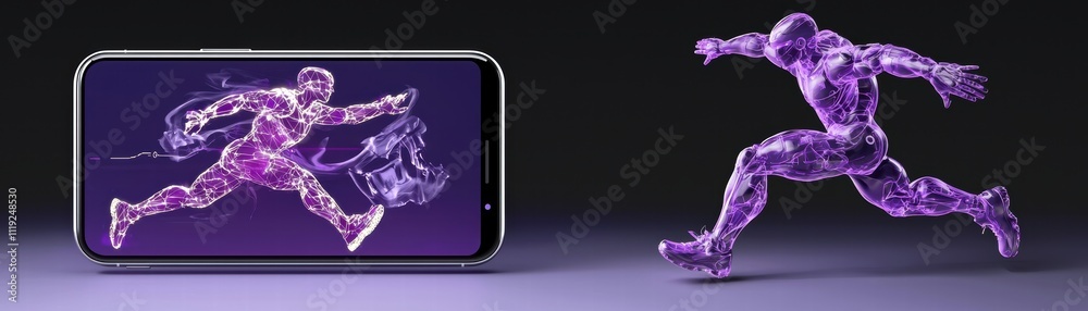Poster holographic display action unveiled from mobile device futuristic environment dynamic viewpoint ai i