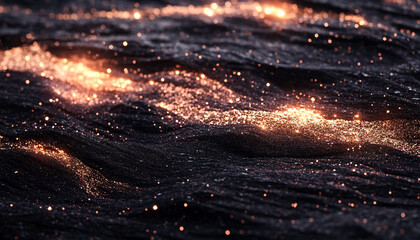 Rich rose gold shimmer on a dark charcoal canvas, creating a luxurious feel with fine textures and reflective properties