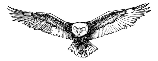 Obraz premium bald eagle fly engraving black and white outline
