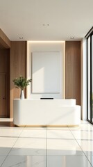 Modern Reception Area Featuring Elegant White Desk and Natural Light Accents