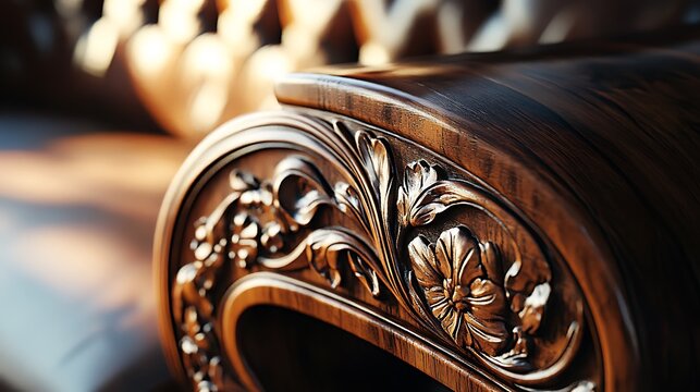 A wooden chair with a floral design on the back