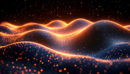 Obraz premium Abstract digital wave of particles. Futuristic point wave. Technology background vector. Vector illustration.