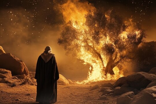 A powerful portrayal of the encounter between Moses and the burning bush.