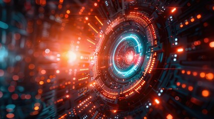 Fototapeta premium Futuristic technological circular portal with glowing lights and intricate details.