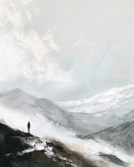 Vintage landscape mountains art painting, wall art, design, realistic, textured painting