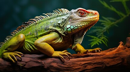 Fototapeta premium Meet Brachylophus Fasciatus: A Stunning Green Iguana from Lodz Zoo, Poland - Terrarium Animal Photography