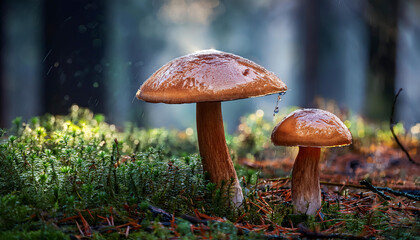 beautiful mushrooms in the rain