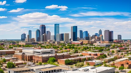 Obraz premium Panoramic Aerial View of Fort Worth Skyline and Urban Landscape