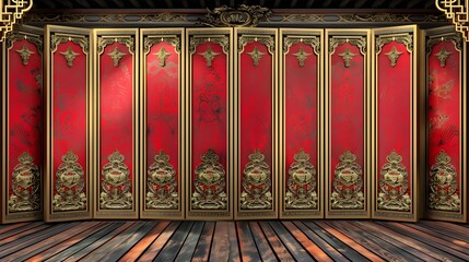 Obraz premium Red and gold Chinese room divider screen.