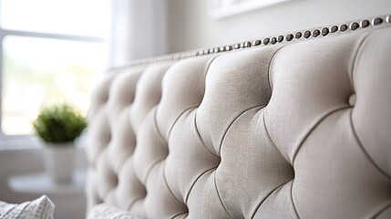 Obraz premium A white bed with a decorative headboard