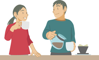 コーヒータイムを楽しむカップル