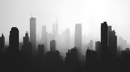 Fototapeta premium Misty city skyline silhouette at dawn.