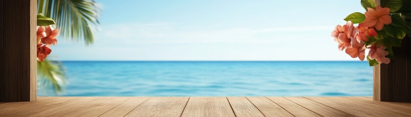 Fototapeta premium Tropical getaway hideaway: serene wooden hut with panoramic ocean views, perfect for relaxation and escape.