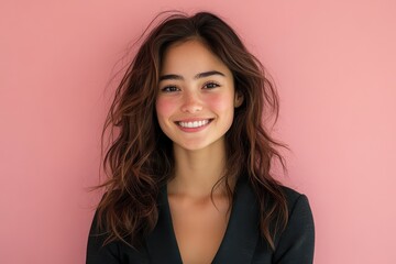 Fototapeta premium Portraits of young women in vibrant, solid colored outfits against matching plain backgrounds, each exuding cheerful confidence and youthful energy.