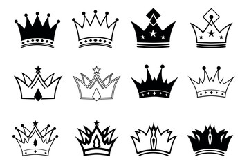 12 unique modern Vector crown icons set.