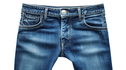 Blue Jeans Close-up: A detailed close-up of a classic pair of blue jeans, showcasing the intricate stitching, denim texture, and subtle fading.