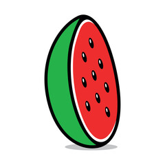 Cartoon illustration of watermelon half and sliced isolated on white background. 