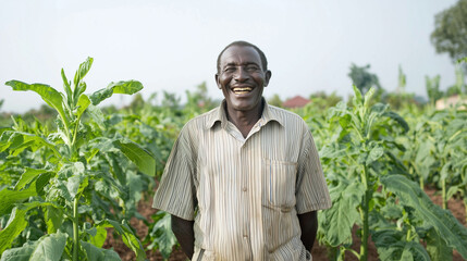 Smiling Farmer Amidst Lush Crops 