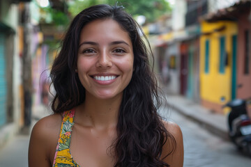 smile, 35 years old south american woman photo, on street
