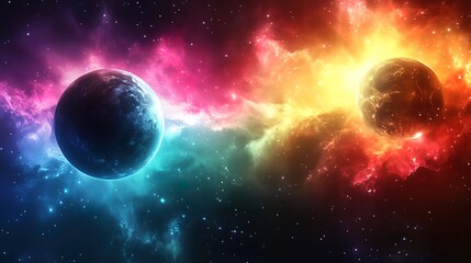 Obraz premium Vibrant Galaxy with Colorful Waves. Abstract cosmic energy in space - generative ai.