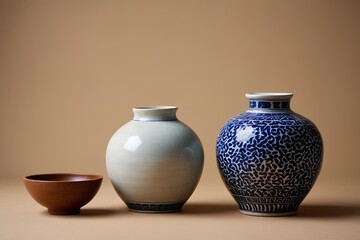 there are three vases sitting next to each other on a table