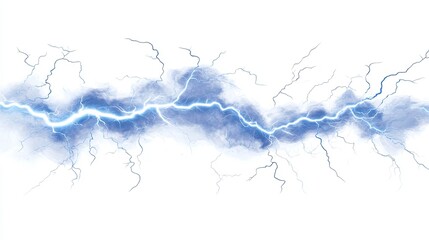 Fototapeta premium Blue electric lightning bolt strike effect isolated on white background. Generative ai
