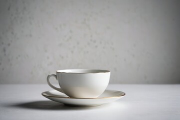 Fototapeta premium there is a white cup and saucer on a white table