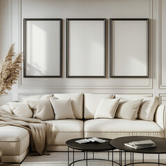 Modern living room, white picture frame, home, sofa, light, simple style