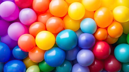 Presented as Happy New Year 2025 written on a festive background of colorful balloons, with playful, rounded letters in vibrant rainbow hues.