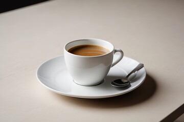 Obraz premium there is a cup of coffee on a saucer with a spoon