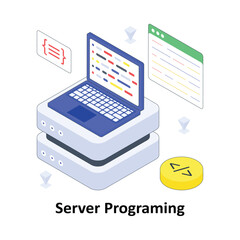 Server Programing isometric Colored illustration. EPS File stock illustration