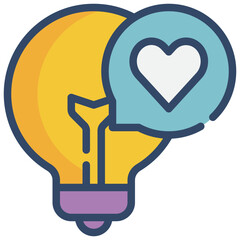 bulb love heart happy filled outline icon