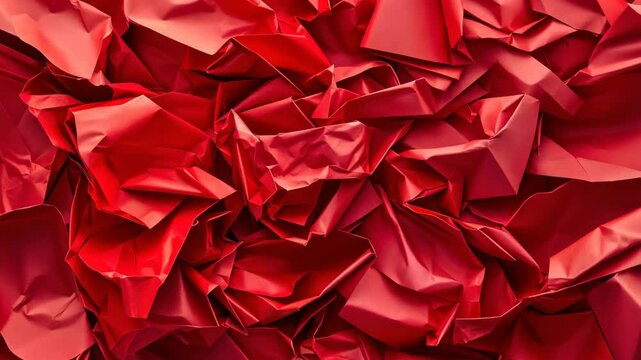 Textured red paper in various folds and creases creates a vibrant and dynamic visual display suitable for creative projects