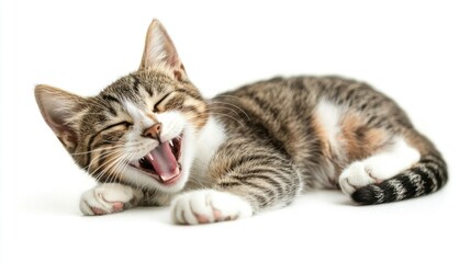 Obraz premium Cat with a playful or content expression, showing a smiling demeanor