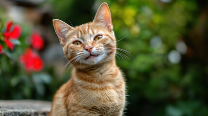 Obraz premium Cat with a playful or content expression, showing a smiling demeanor