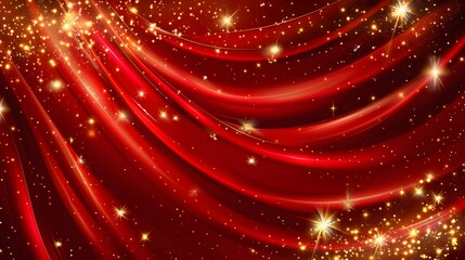 Red velvet curtain with golden sparkles.