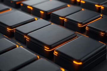 Conceptual grid of battery packs interconnected with glowing cables, showcasing energy flow and innovation.