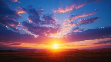 Fototapeta premium A breathtaking sunrise over a peaceful landscape, with vibrant colors illuminating the sky.