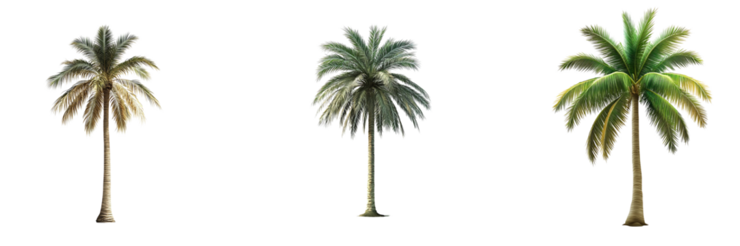 Set of a date palm tree, isolated on a transparent background.