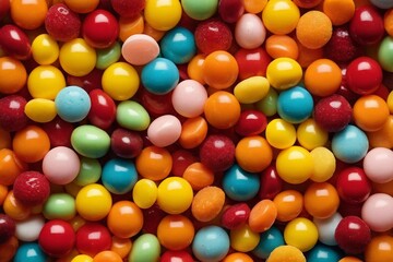 a close up of a pile of colorful candy with a lot of different colors