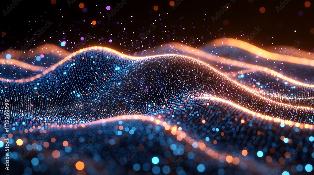 Wall mural abstract glowing particle wave background.