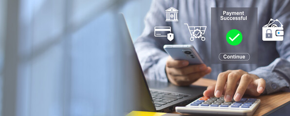  online shopping and  payment transaction process, secure online payment, internet banking, fintech, digital money transfer, e-commerce, wallet app concept 