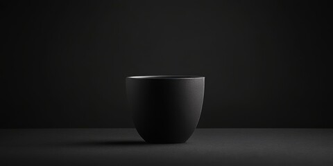 Black cup displayed against a dark background, emphasizing the sleek design and unique features of the black cup, creating a striking visual contrast for photography and design use.