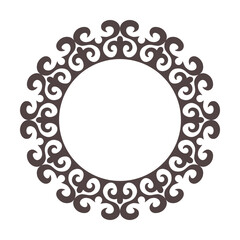 Circle Turkic frame, workpiece for your design. Ornamental elements and motifs of Turkic, Kazakh, Kyrgyz, Uzbek, national Asian decor for plate, textile, print design, embroidery. Round Turkic frame. 