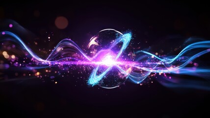 Obraz premium Quantum Energy Manipulation: Glowing Particles Dancing in a Cosmic Dance of Light and Science