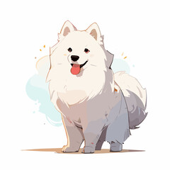 Illustration of Cute Fluffy White Dog with Playful Expression. Cute Dog Vector.