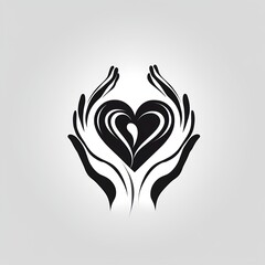 Naklejka premium Logo: open palms holding a heart, symbolizing love, care, connection
