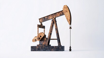 Rusty oil pumpjack on white background. Generative ai
