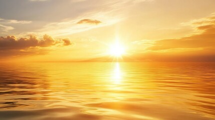 Golden Sunset Over Calm Ocean Waters Reflecting Light