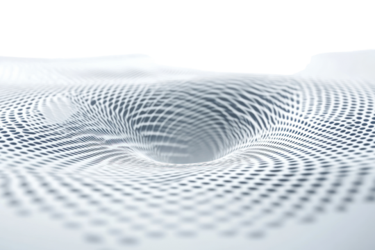 Abstract Data Flow:  A mesmerizing grayscale rendering of a three-dimensional data wave, suggesting connectivity, technology, and digital transformation.  The image features a dynamic.